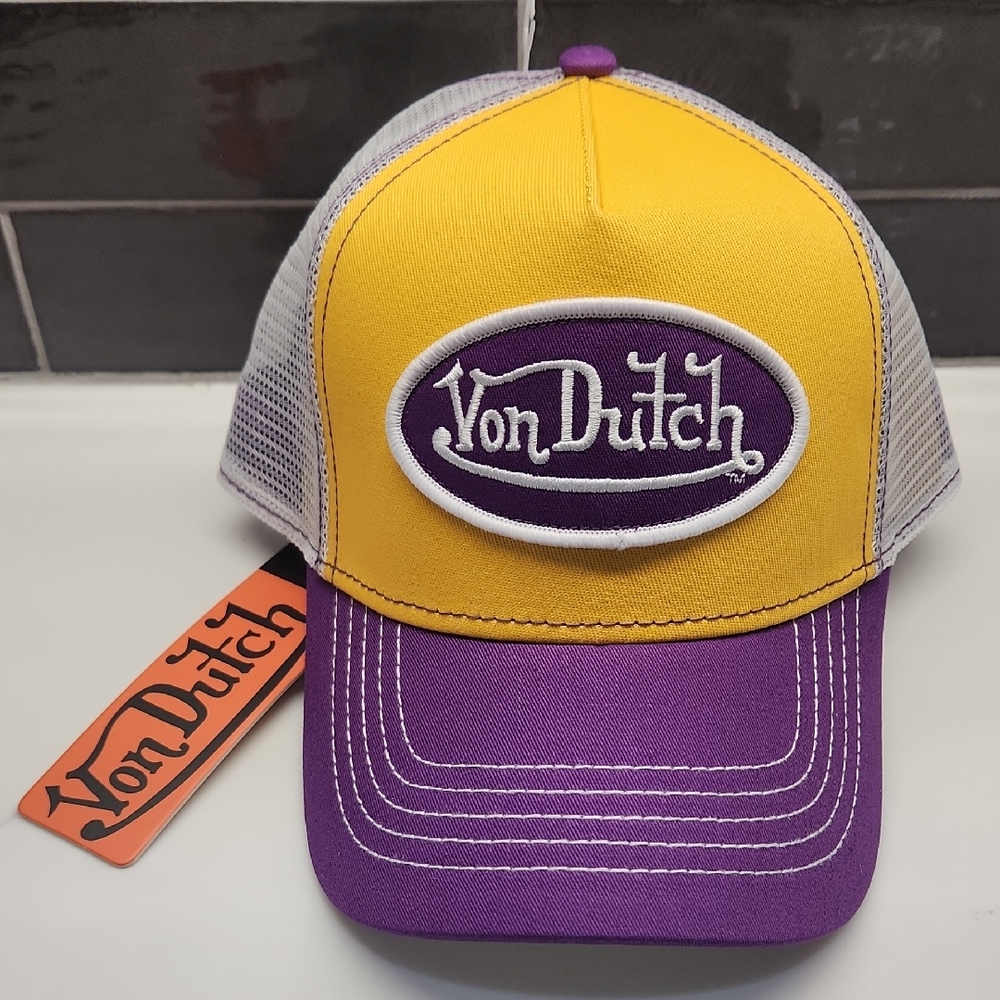 Von Dutch Yellow & Purple Mesh Logo Patch Hat